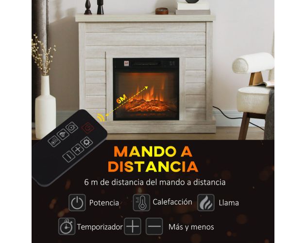 Lareira elétrica com acabamento em melamina cor de madeira e vidro temperado cinzento - Image 4