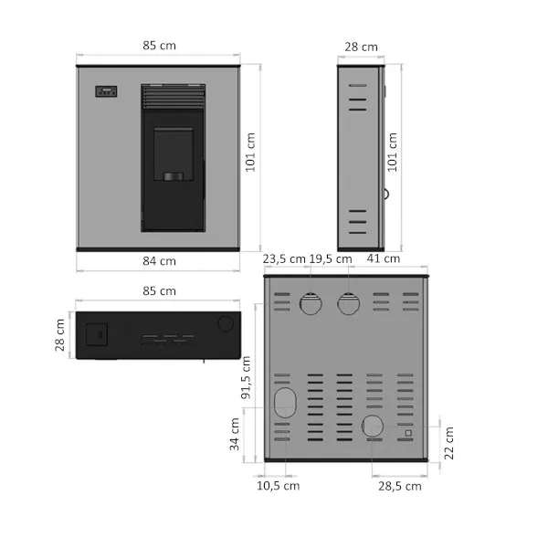 Stufa a pellet canalizzata Vertex Slim 10,5 kW, bianca - Image 3