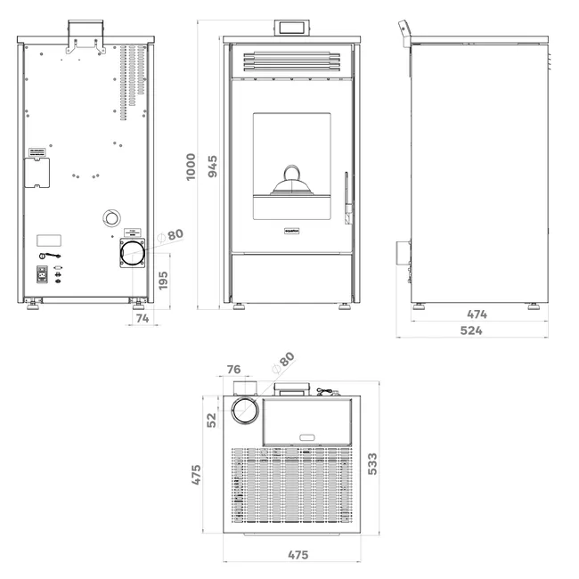 Stufa a pellet ventilata Mannu Equation 9 kW bianco - Image 3